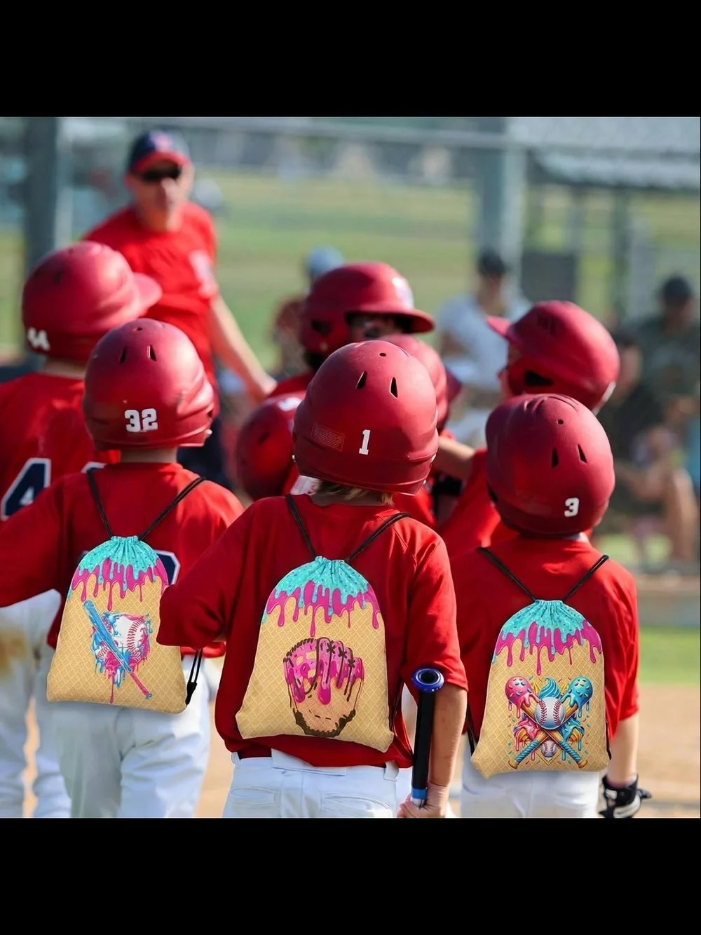 Kids Baseball Drawstring Backpack - Ice Cream Baseball Design *PLEASE READ*